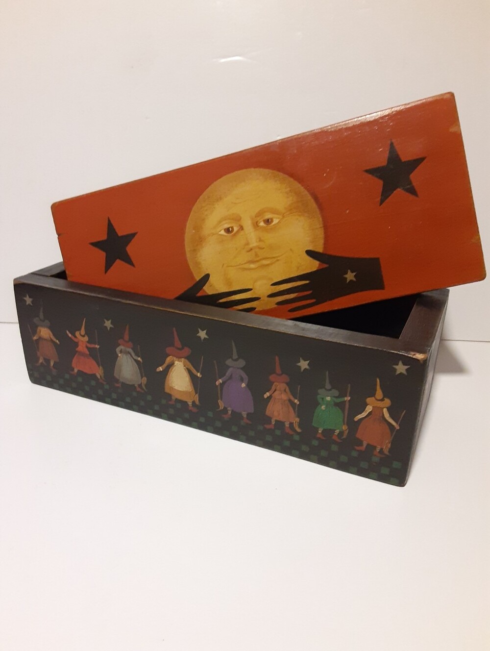 OOAK Folk Art Witch Spell Box RANEY WHITE Artist SIGNED Halloween Celestial Moon